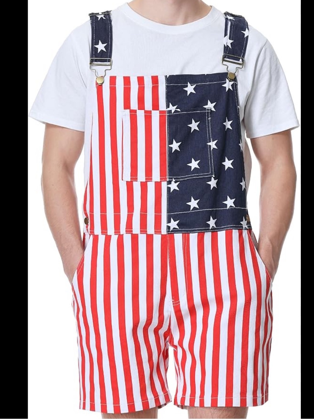 American Flag Fourth of July Festive Short Overalls
